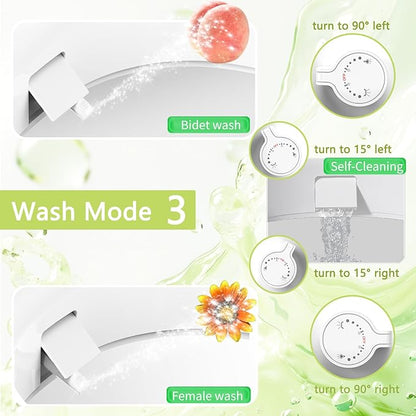 Raised Toilet Seat Bidet 2.91in, Elongated Bidet Toilet Seat, 3 Wash Mode, Soft Close & Quick Release, no Electric, Adjustable Anti-Slip Pad, Home/Commercial Use for Senior, 18.5inch, White
