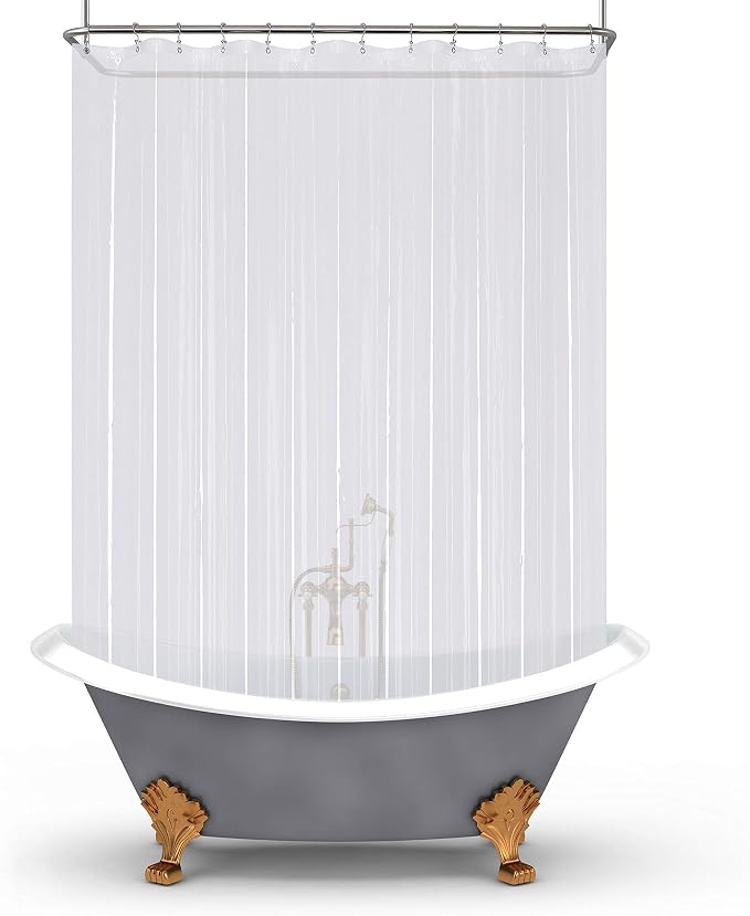 Mrs Awesome Clawfoot Tub Shower Curtain Liner with 12 Magnets 180x70, Clear | 36 Hooks Included,32 Rustproof Grommets,Water Proof Heavy Duty PEVA,180W x 70H for Claw Foot Bathtub Extra Wide