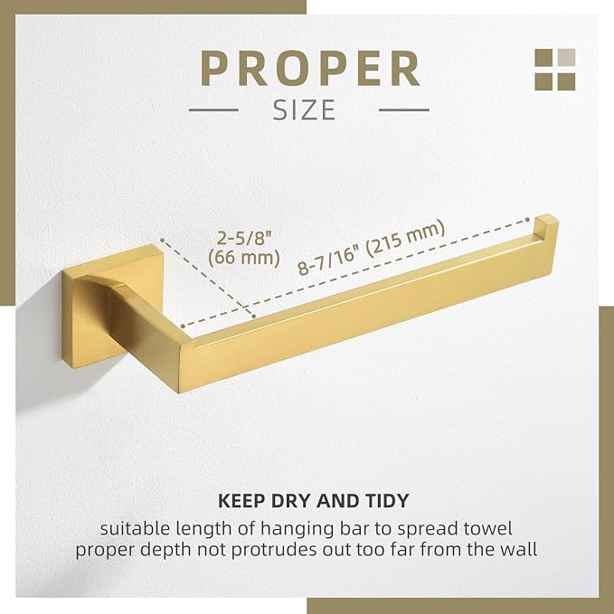 Angle Simple Towel Holder Brushed Dark Gold, Bathroom Towel Rack 10.24-Inch | Deep Gold Tone, SUS304 Stainless Steel, Open Arm Dishcloth Washcloth Hanger Bar for Kitchen Shower Vanity Sink