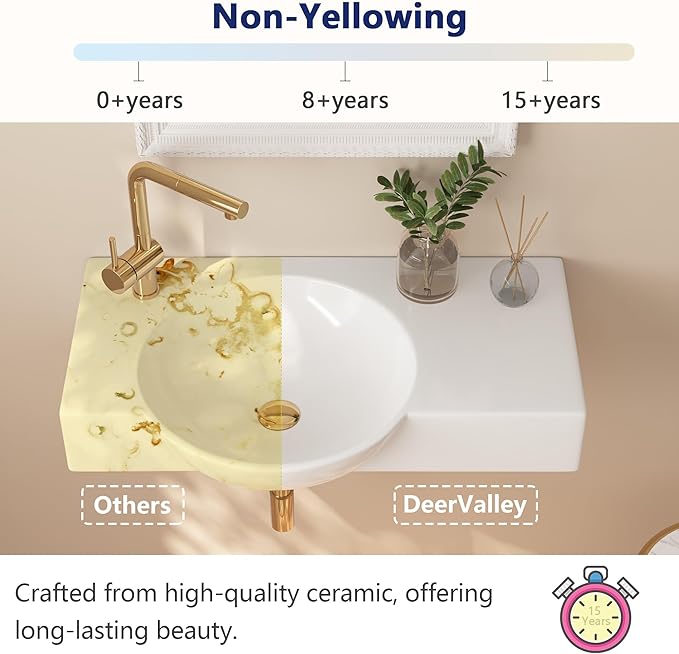 DeerValley 30x18 Inch Wall-Mounted Bathroom Sink, White Ceramic Floating Vessel Sink with Left-Side Faucet Hole and Overflow, Model DV-1WS0125L