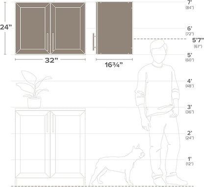 Prepac Elite 24" H Wall Cabinet with Panel Doors, White Storage Cabinet, Bathroom Cabinet, Pantry with 1 Adjustable Shelf 16.75" D x 32" W x 24" H, WSUR-1002-1