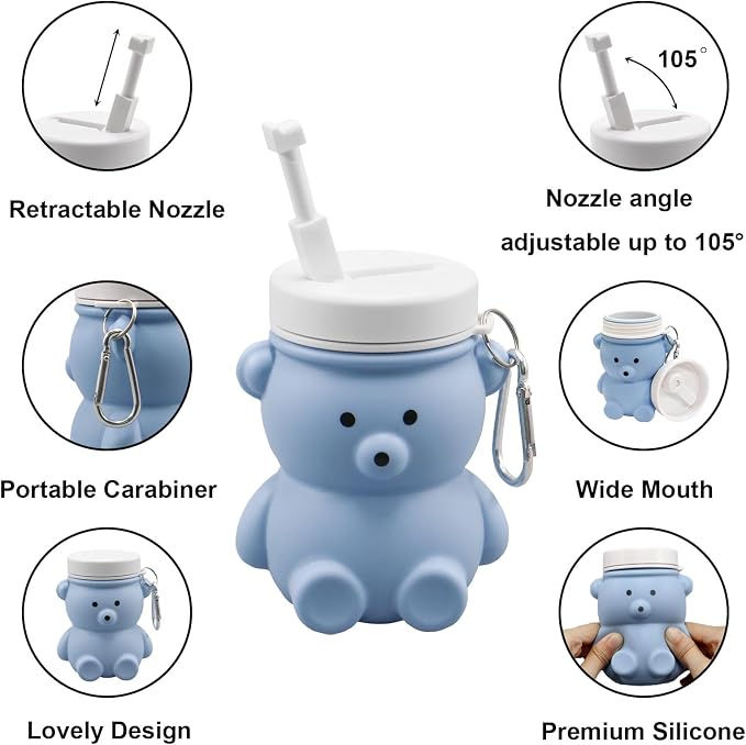 Cute Portable Bidet for Kids, Lovely Baby Bidet Spray Bottle, 300ml Compact Travel Size Camping Peri Bottle With Retractable and Angle-Adjustable Nozzle for Home, Outdoors, Camping & Travel Blue (1pc)