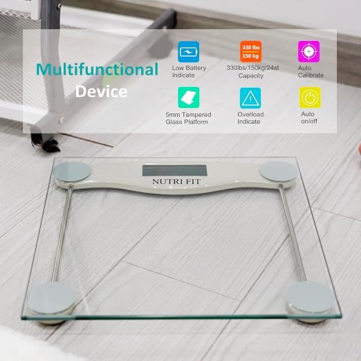 Bathroom Scale for Body Weight Digital Weighing Scale Grey | 0.2lb Steps, 330lb Capacity, Clear Screen, Step-On Technology, Accurate Electric Weight Loss Watcher, Included Battery, Gifts