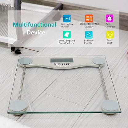 Bathroom Scale for Body Weight Digital Weighing Scale Grey | 0.2lb Steps, 330lb Capacity, Clear Screen, Step-On Technology, Accurate Electric Weight Loss Watcher, Included Battery, Gifts