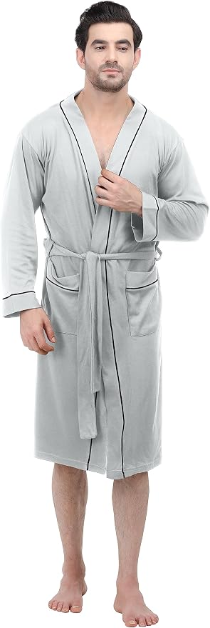 Cotton Blend Lightweight Knit Robe for Men Soft Loungewear Bathrobe