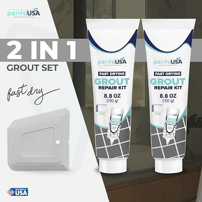 Premixed Tile Grout Repair - Gray 2-Pack (17.6oz/500g) | Acrylic sanded formula, for bathroom shower kitchen tile, water-resistant, 24-hour cure, 58 sq ft, value 2-pack