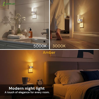 L LOHAS LED Night Lights Plug into Wall, 2 Pack Mini Dimmable Night Light | Dusk-to-Dawn, Soft White/Cool White/Amber 3 Light Color, 0-100LM Adjustable Brightness, Bubble Nightlight for Hallway