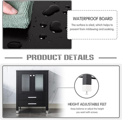LUCKWIND 72" Double 24-in Bathroom Vanity with Sink Combo, Elegant Series with Two 12.6-in Side Cabinets, Painted Frame, Including Champagne Boat Sinks, Faucets Without Mirrors, Black