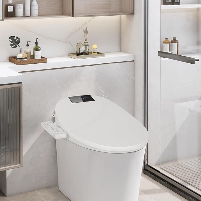 CCV Electric Bidet Toilet Seat Elongated, Warm Water Warm Air Drying, Heated Seat Bidet with Self-Cleaning Nozzle, Soft Closing Lid, Night Light,Temperature Adjustable