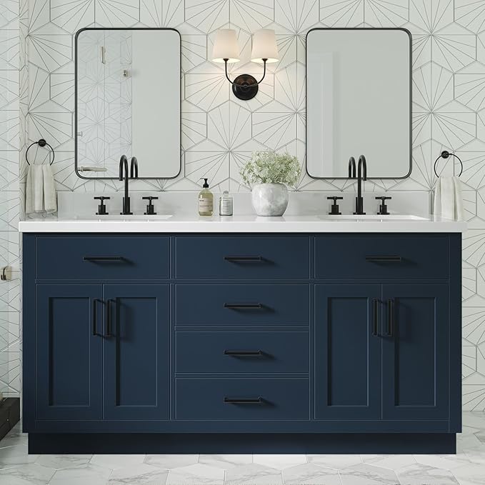 ARIEL Hepburn 66-inch Bathroom Vanity Base Cabinet,Solid Wood, 4 Soft Closing Doors, 6 Dovetail Drawers, Midnight Blue