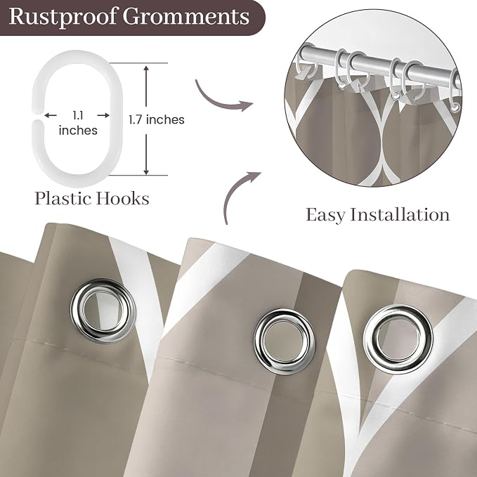 Gelbchu Geometric Shower Curtain for Bathroom, Light Gray Brown, 72x72 | with Hooks, Premium Polyester, Quick Dry, Water Repellent, Machine Washable, Rustproof Grommets, Modern Minimalist