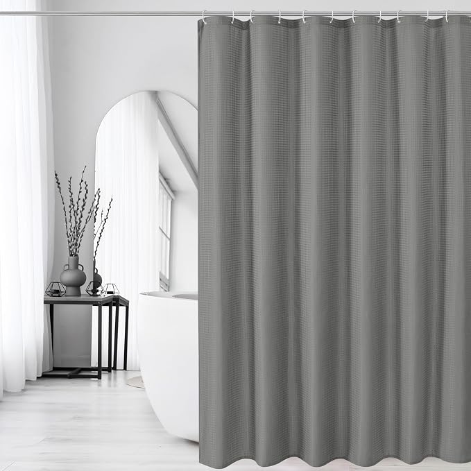 Small Stall Grey Fabric Shower Curtain, 36 x 72 | Narrow Half Cloth-Textured Shower Curtain for Bathroom, Water Repellent, Machine Washable