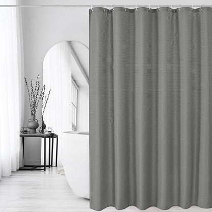 Small Stall Grey Fabric Shower Curtain, 36 x 72 | Narrow Half Cloth-Textured Shower Curtain for Bathroom, Water Repellent, Machine Washable