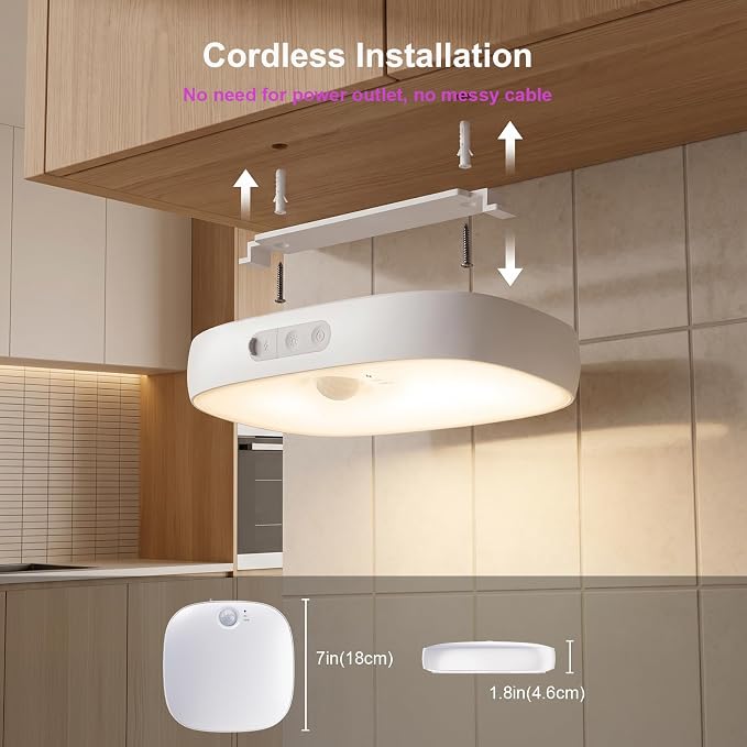 NARUNDREN IP65 Motion Sensor Shower Ceiling Light 10000mAh 18 Colors | 300LM LED, 3CW+15RGB & 5-Step Dimmable, Rechargeable Battery Operated w/Remote, Waterproof Light for Bathroom & Closet