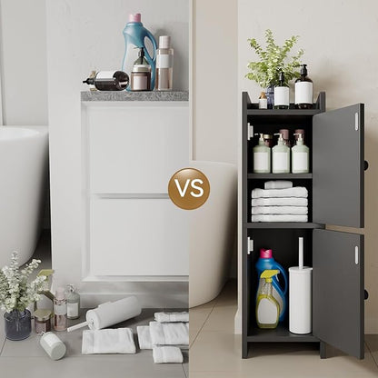 IBUYKE Small Bathroom Storage Cabinet with Rattan Door, Narrow Toilet Paper Storage Holder,Floor Cabinet with Adjustable Shelves, Space-Saving Organizer for Toiletries UWBS001B