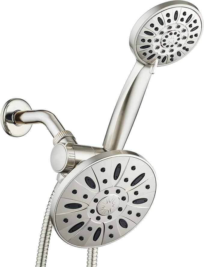AquaDance 6" Premium High Pressure 3-way Rain & Handheld Shower Head Combo | Enjoy Luxury 6-inch Showerhead & 6-mode Hand Shower Separately or Together! Premium Stainless Steel Hose - Nickel