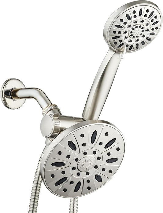 AquaDance 6" Premium High Pressure 3-way Rain & Handheld Shower Head Combo | Enjoy Luxury 6-inch Showerhead & 6-mode Hand Shower Separately or Together! Premium Stainless Steel Hose - Nickel