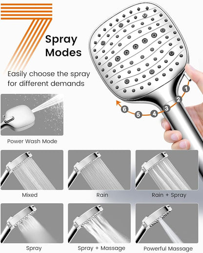 Filtered Shower Head with Handheld, High Pressure 7 Mode, Anti-clog Nozzles, Built-in Power Wash to Clean Tub, Handheld Shower Head with Filters for Hard Water, Remove Chlorine - Reduce Dry Itchy Skin