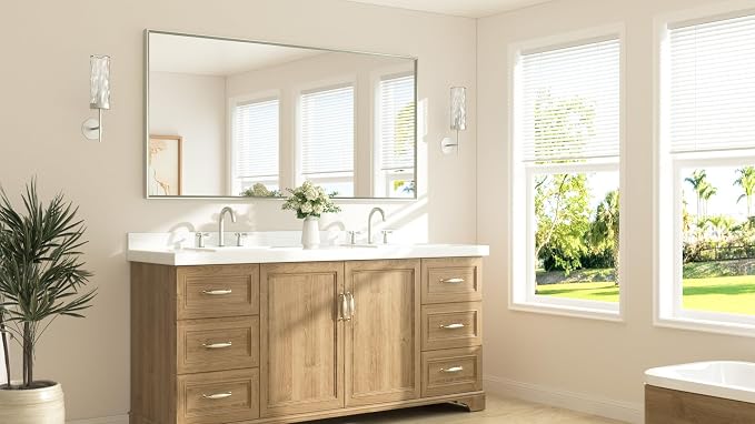 Brushed Nickel Vanity Mirror for Bathroom 72" x 36" Beveled Frame Rectangle Bathroom Mirror for Over Sink Brushed Nickel, Tempered Glass, Stronger Frame, Modern Farmhouse Bedroom, Entryway