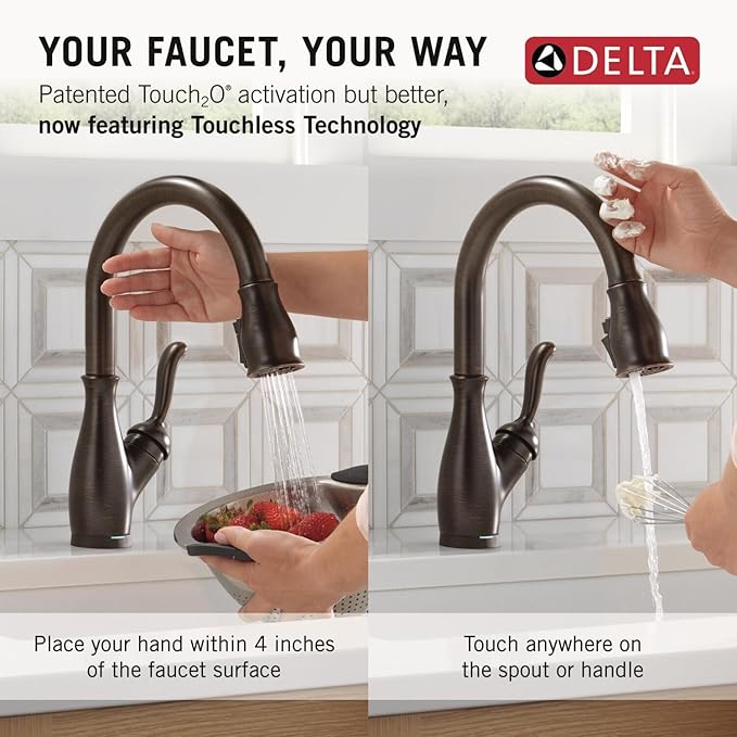 Delta Leland Touchless Kitchen Faucet with Touch Technology, Oil Rubbed Bronze Kitchen Sink Faucet with Pull Down Sprayer, Single Hole, Venetian Bronze 9178TL-RB-DST