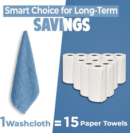 DAN RIVER 12 Pack Cotton Wash Cloths Set for Showering [12x12] M Blue | Lighter Weight, Quick to Dry, Super Soft & Absorbent Face Towels, Hotel Quality, Perfect for Bathroom, Gym, Spa