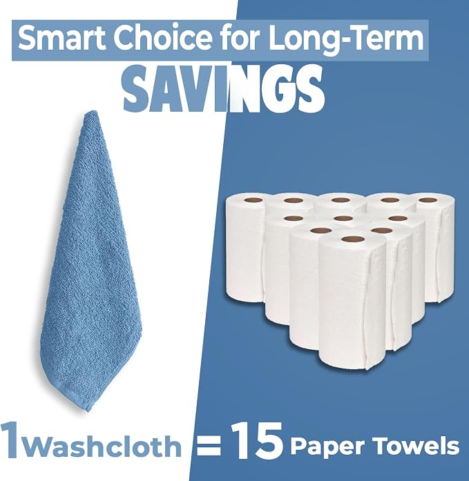 DAN RIVER 24 Pack Cotton Wash Cloths Set for Showering [12x12] M Blue | Lighter Weight, Quick to Dry, Super Soft & Absorbent Face Towels, Hotel Quality, Perfect for Bathroom, Gym, Spa