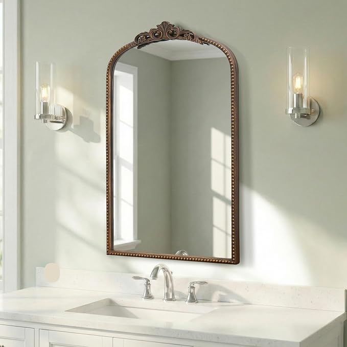 Micasso Bathroom Mirror for Over Sink: 19"x31" Bronze Vintage Arched Mirror | Traditional Ornate Baroque Decorative Antique Wall Mirror for Bedroom/Entryway/Hallway/Dresser/Vanity/Mantel/Nightstand