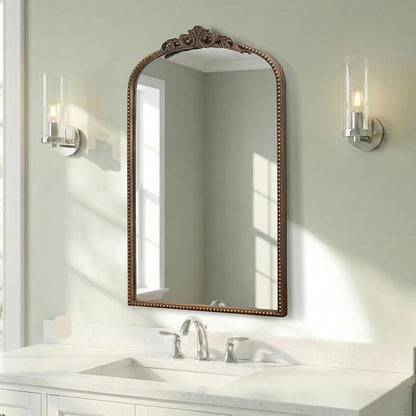 Micasso Bathroom Mirror for Over Sink: 19"x31" Bronze Vintage Arched Mirror | Traditional Ornate Baroque Decorative Antique Wall Mirror for Bedroom/Entryway/Hallway/Dresser/Vanity/Mantel/Nightstand