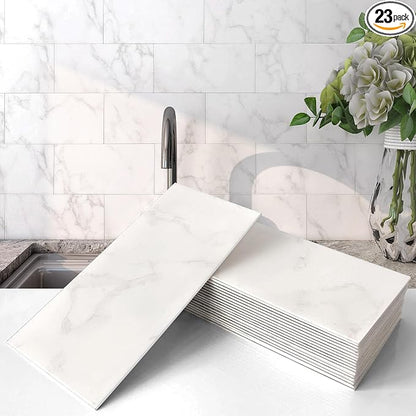 VAOVI Matte Peel and Stick Tiles Bathroom Wall(23pcs,Carrara White)