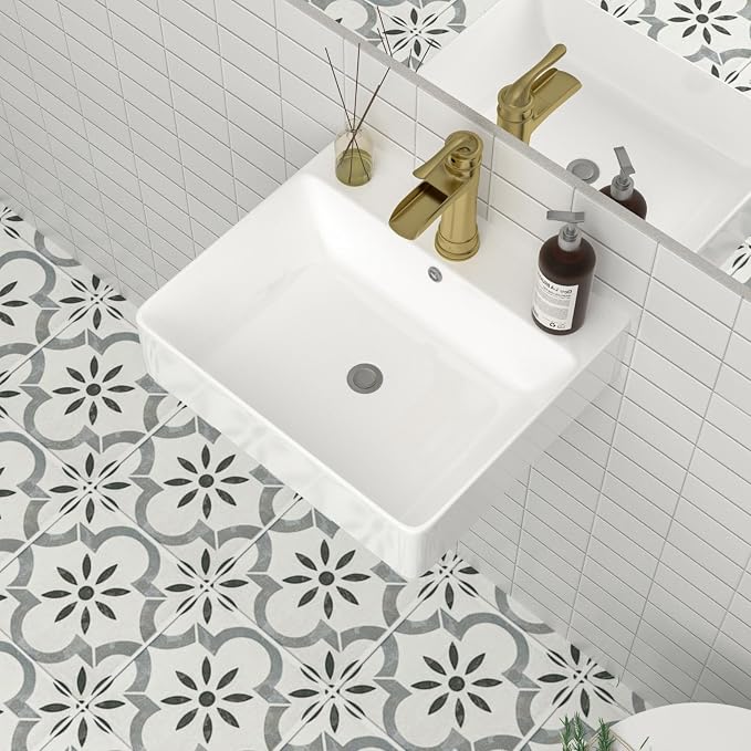 Mocoloo 18"x16" Wall Mounted Bathroom Sink White Rectangle Porcelain ADA Compliant Ceramic Bathroom Sinks Floating Vanity Sink for Lavatory Room Basin