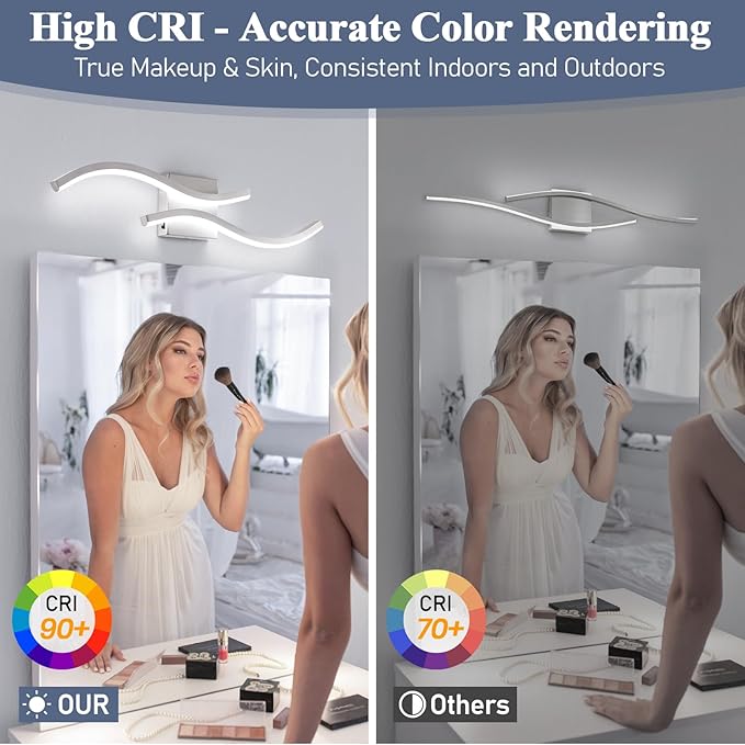 2 Pcaks Nickel Bathroom Vanity Light Fixture, 24in 5CCT Dimmable Modern Led Bathroom Light Fixtures Over Mirror, 26W LED Vanity Lighting Bar for Bathrooms (Brushed Nickel,2 Packs, 24inch)