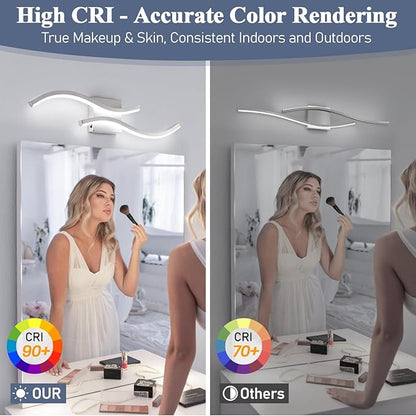 2 Pcaks Nickel Bathroom Vanity Light Fixture, 24in 5CCT Dimmable Modern Led Bathroom Light Fixtures Over Mirror, 26W LED Vanity Lighting Bar for Bathrooms (Brushed Nickel,2 Packs, 24inch)