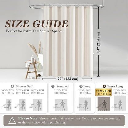 Seasonwood Cream Linen Shower Curtain Farmhouse Bathroom Decor 72x84 Inches | Boho Bathroom Decor,12 Sturdy Stainless Steel Sliding Hangers,Rustic Country Style,Linen Shower Curtains for Bathroom