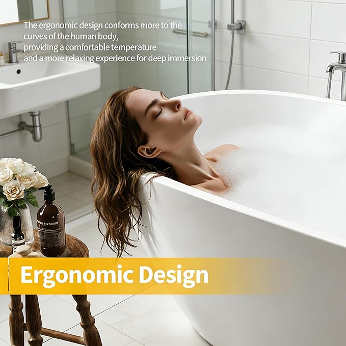 Garvee 67" Deep Soaking Bathtub, Non-Slip Acrylic Tub with Chrome Drain, cUPC Certified, Ergonomic Modern Bath for Bathrooms, Easy-Install, White Pearl