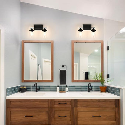 EDISHINE Bathroom Light Fixtures, 2-Light Bathroom Vanity Light with Clear Glass Shades, Matte Black Vanity Lights, Vintage Wall Sconces for Bedroom Living Room Hallway, E26 Base (Bulbs Not Included) | E26 Base (Bulbs Not Included), Vintage Wall Sconce...