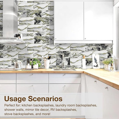 Peel and Stick Backsplash Tile for Kitchen & Bathroom Walls (Rough Verde Antique, 10 Tiles - 9.7 sq. ft. (0.9 m²))