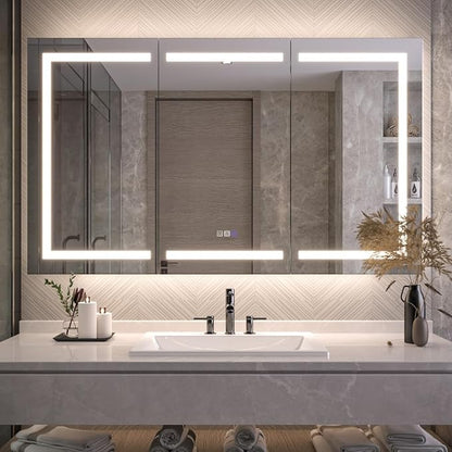 Neftis 60x36 Medicine Cabinet with Lights & Magnifier & Mirrors, GFCI Outlet, Soft-Closed Hinges, Front&Backlit, Anti-Fog, Dimmable&Tunable, Sensor Lights, Recessed/Surface, Adjustable Shelves