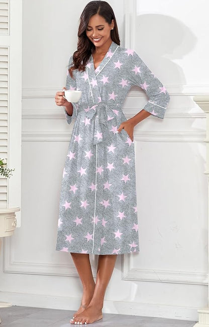 PrinStory Womens Robe Long Knit Bathrobe Lightweight Soft Robes Ladies Bath Robe
