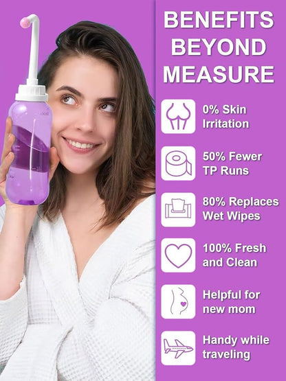 Peri Bottle for Travel Bidet - Care,Portable Travel Squeeze Bottle Bidet for Women Personal Hygiene Cleaning,2 Tubes for Baby Mom and 16.9OZ (Purple)
