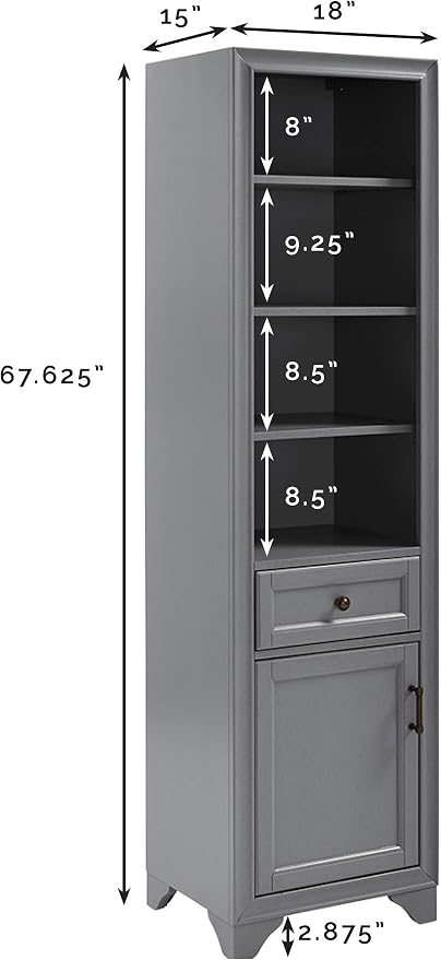 Crosley Furniture Tara Linen Storage Cabinet and Bathroom Organizer with a Drawer and Shelves, Vintage Gray