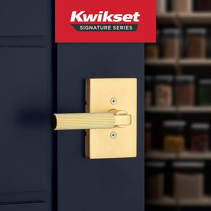Kwikset Mirada Reeded Dummy Door Handle, Single Sided Lever for Closets, French Double Doors, and Pantry, Satin Brass, Non-Turning Reversible Interior Push/Pull Lever, with Microban Protection