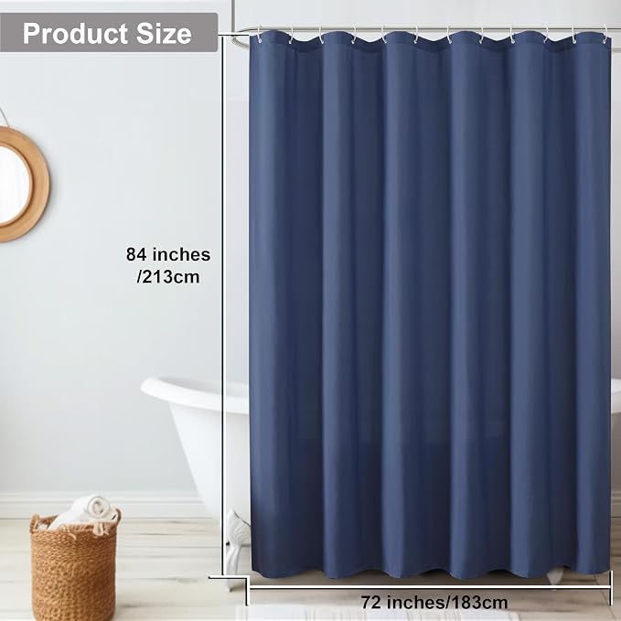 OVZME Zora 84 Inch Shower Curtain Set with 12 Plastic Hooks, Plain Fabric Shower Curtain for Bathroom - Extra Long Shower Curtain, Water Resistance, Machine Washable Soft Cloth, 72WX84L, Dusty Blue