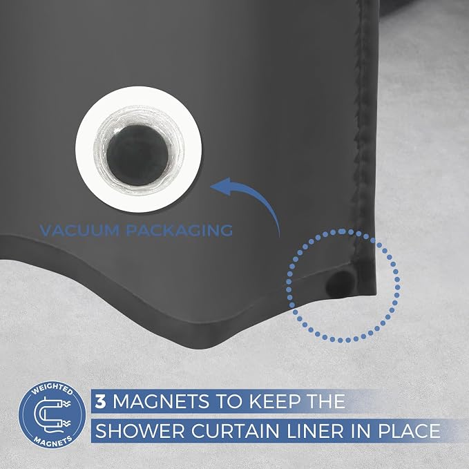 downluxe Waterproof Fabric Shower Curtain Liner, Soft Cloth Shower Liner with Magnets, Machine Washable & Hotel Quality Bathroom Curtain, 70" W x 72" L, Dark Grey