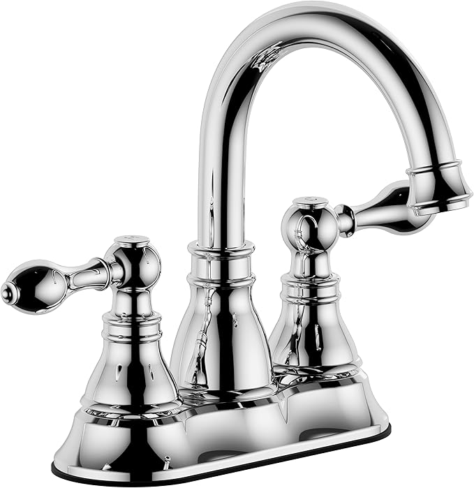2 Handle Polished Chrome Bathroom Sink Faucet 3 Hole with Overflow Pop up Drain,4 Inch Centerset Bathroom Faucet, 360° Swivel Spout Lavatory Faucet,F-4501-CP
