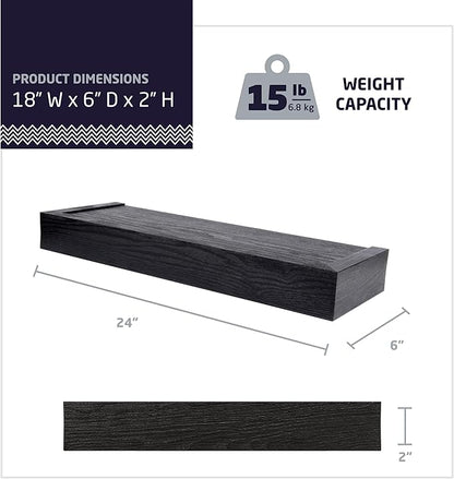 HIGH & MIGHTY 515602 Modern 18" Floating Shelf Holds up to 15lbs, Easy Tool-Free Dry Wall Installation, Flat, Retail Packaging, Black