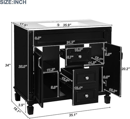 36" Bathroom Vanity with Sink Combo, Modern Wood Freestanding Storage Cabinet Set W/2 Soft Closing Doors and 2 Drawers