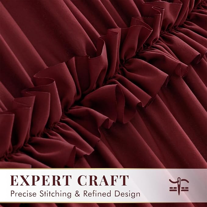 LIPA Boho Rustic Burgundy Ruffle Shower Curtain 72x72 Inches | Farmhouse Shower Curtains for Bathroom,Water‑Resistant Fabric Shower Curtain,Bohemian Bathroom Decor