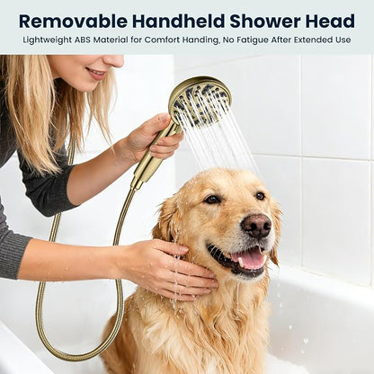 gotonovo Shower Faucet Set with Valve Kit 6 Mode Handheld Brushed Gold | Bathroom Shower Head and Handle Set,6 Modes ABS Handheld Spray,Pressure Balance Valve and Trim Kit Complete,Single-Handle