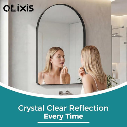 OLIXIS 36x24 Inch Arched Bathroom Wall Mirror, Rounded Rectangle, Black | Modern Wall Mount Vanity Mirror for Over Sink with Matte Metal Deep Framed, for Home Decor, Living Room