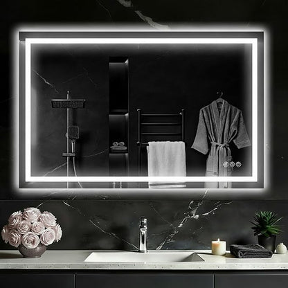 48"x 32" LED Bathroom Mirror with Light, Front and Backlit LED Mirror for Bathroom, Anti-Fog, Stepless Dimmable, 3 Colors, LED Vanity Mirror with Lights, Memory Function, Tempered Glass